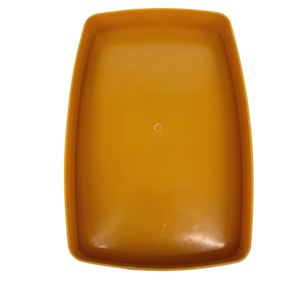 Vintage Mustard Yellow Floral Plastic Wastebasket Retro 70s Trash Can 12.5 in